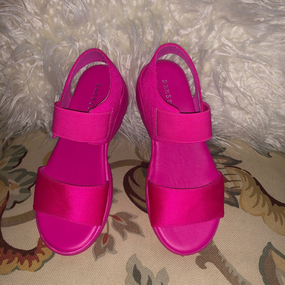 SOLD •Neon Fuschia Bamboo Platform Sandals